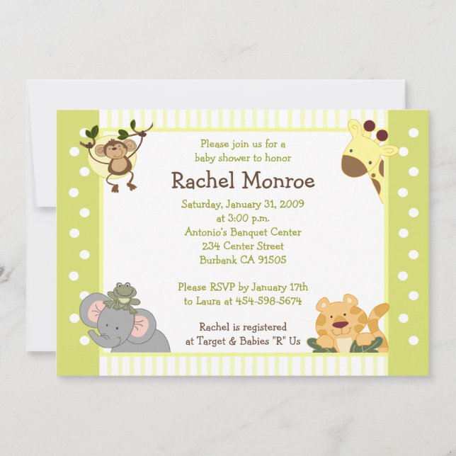 Jungle Safari Friends 5x7 Baby Shower Invitation (Front)