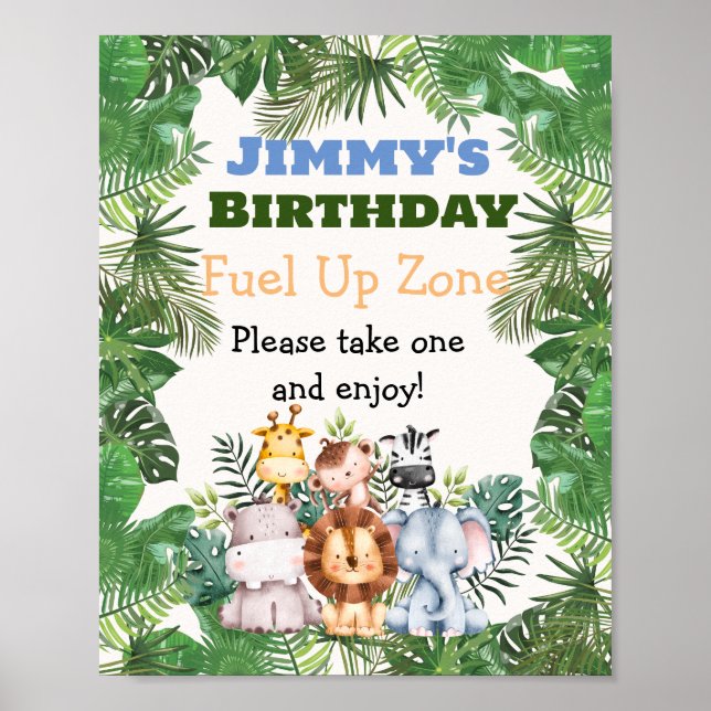 Jungle Safari  Fuel Up Zone Birthday Poster (Front)