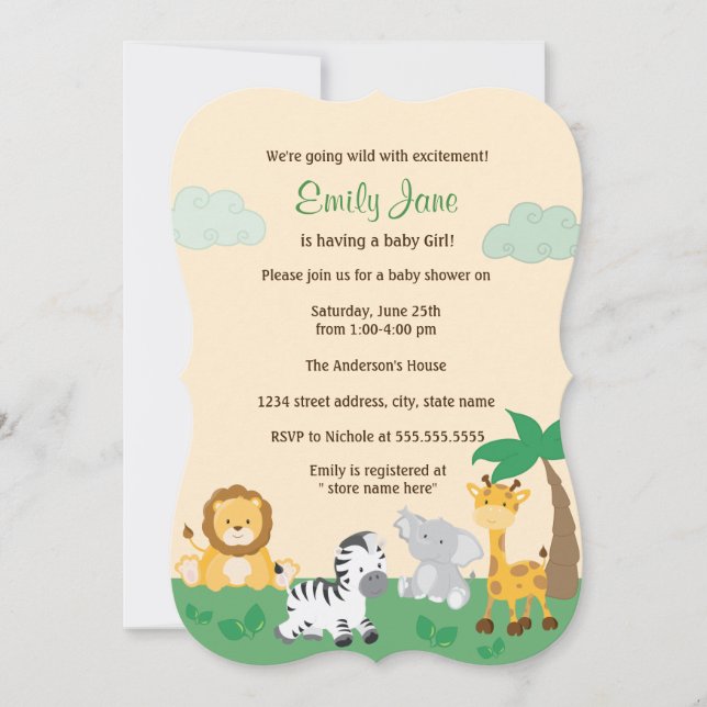 Jungle Safari Gender Neutral Baby Shower Invite (Front)