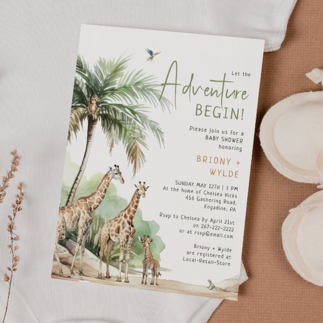 Jungle Safari Giraffe Adventure Baby Shower Invitation (Creator Uploaded)