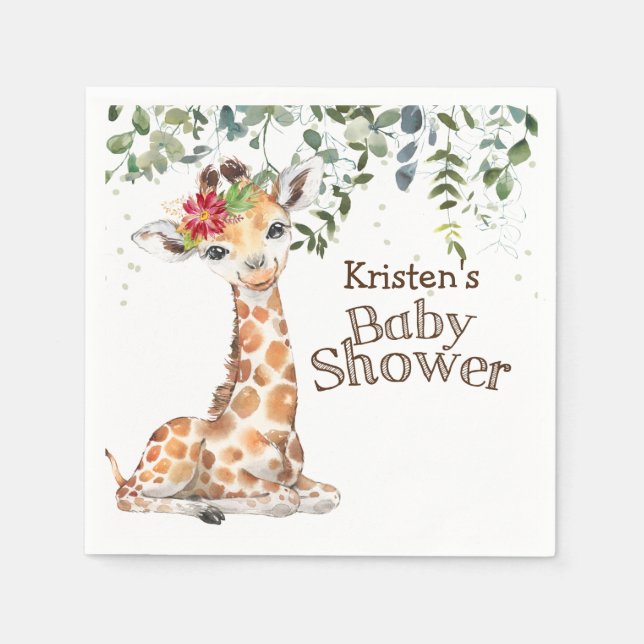 Jungle Safari Giraffe Baby Shower Napkin (Front)