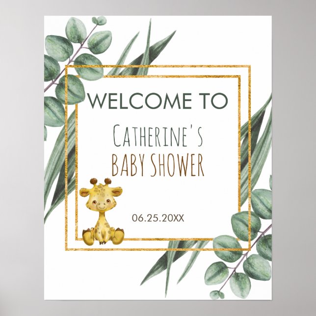 Jungle Safari Giraffe Baby Shower Welcome Poster (Front)