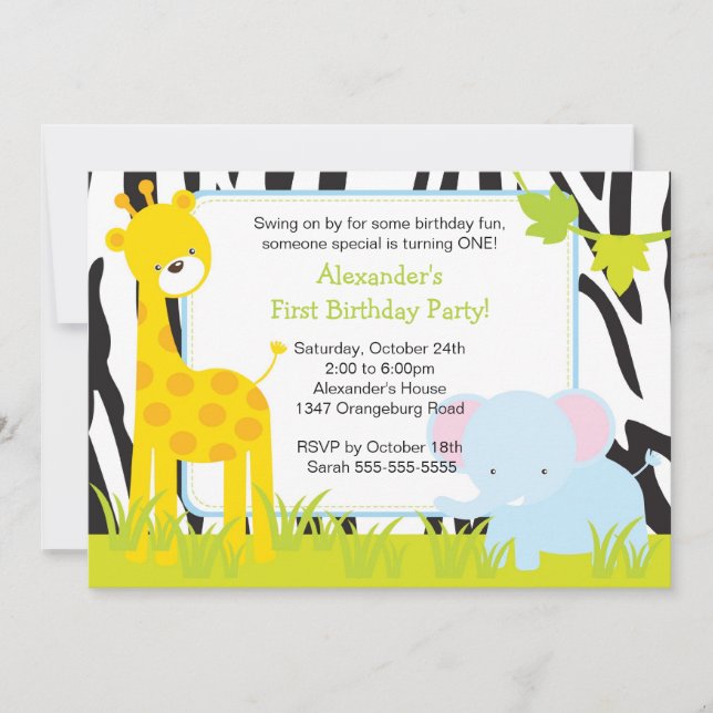 Jungle Safari Giraffe Birthday Party Invitation (Front)