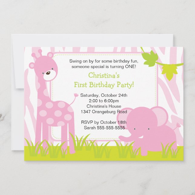Jungle Safari Giraffe Birthday Party Invitation (Front)