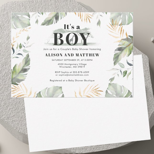 Jungle Safari Giraffe Boy Baby Shower Invitation (Jungle Safari Giraffe Boy Baby Shower Note Card)