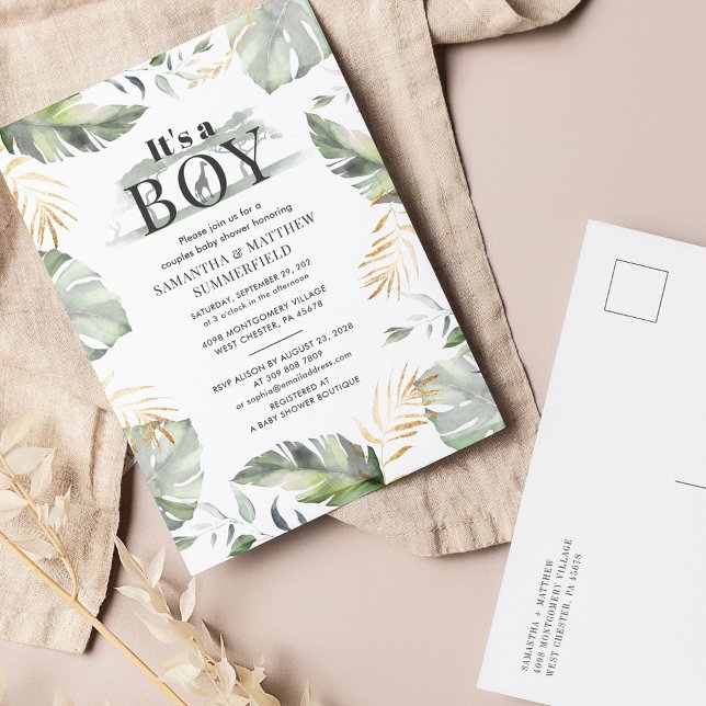 Jungle Safari Giraffe Couples Baby Boy Shower  Invitation Postcard (Creator Uploaded)