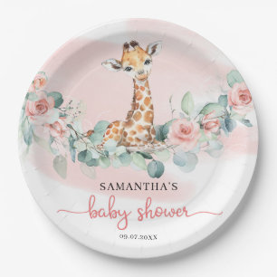 Jungle Safari Giraffe Eucalyptus Girl Baby Shower  Paper Plate