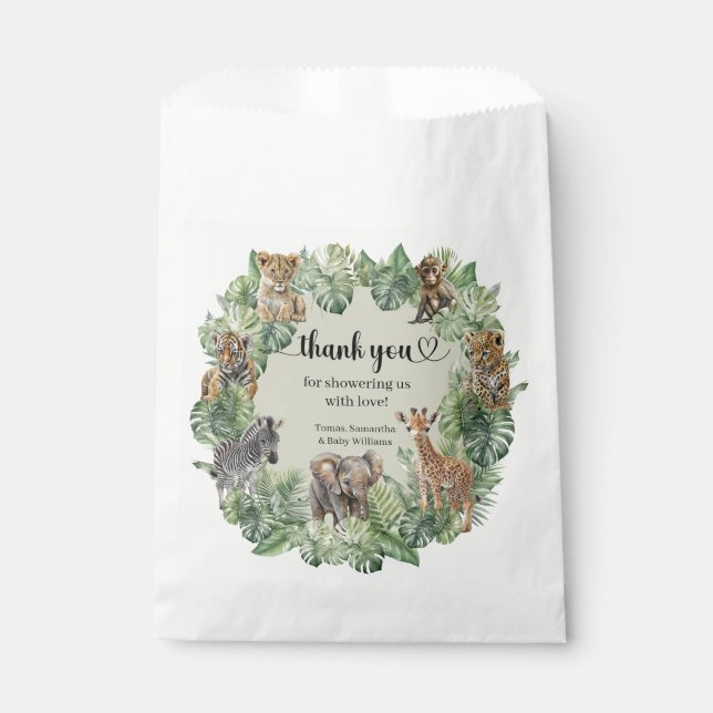 Jungle Safari Giraffe Palms Leaves Baby Shower  Favour Bags (Front)