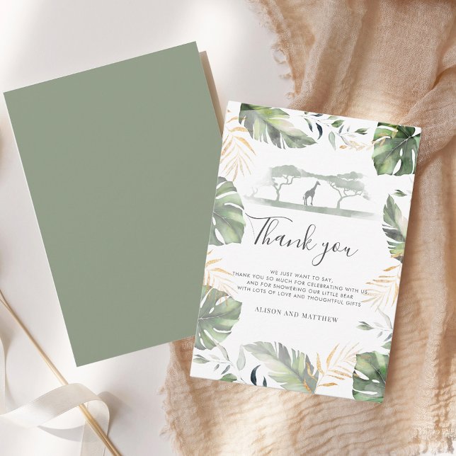 Jungle Safari Giraffe Palms Leaves Baby Shower Thank You Card (Jungle Safari Baby Shower Thank You Card)