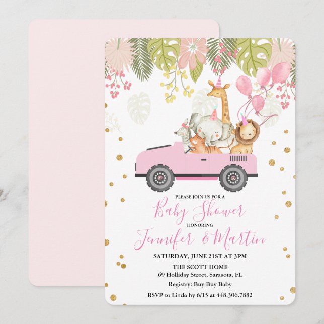 Jungle Safari Girl Baby Shower Invitation (Front/Back)
