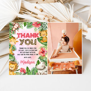 Jungle Safari Girl Birthday Party Photo Thank You Card