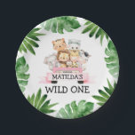 Jungle Safari Girl Wild One Birthday Paper Plate<br><div class="desc">Girl Jungle Safari Wild One Birthday Paper Plate. Matching items in our Store Cava Party Design</div>