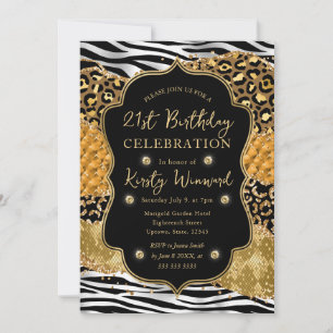 Jungle Safari Glitter Agate 21st Birthday Invitation
