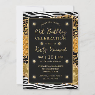 Jungle Safari Glitter Agate 21st Birthday Invitation