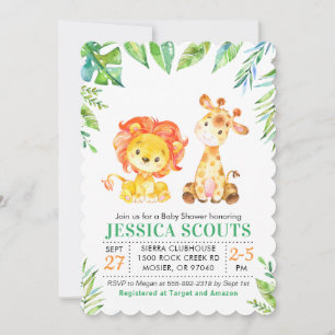 Jungle Safari Green Baby Boy Shower Sprinkle Lion Invitation