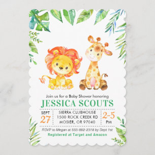 Jungle Safari Green Baby Boy Shower Sprinkle Lion Invitation
