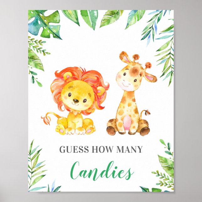 Jungle Safari Guess How Many Candies Baby Shower Poster (Front)