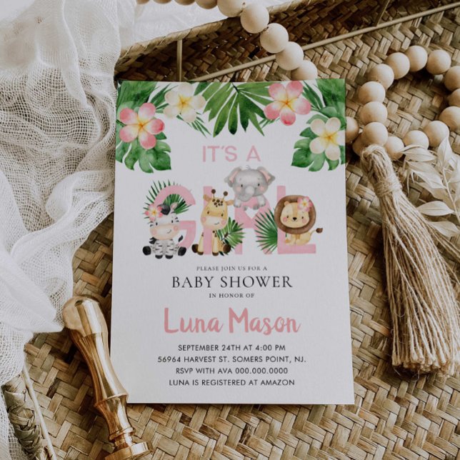 Jungle Safari It's A Girl Baby Shower Invitations (Creator Uploaded)