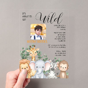 Jungle Safari "It's About To Get Wild" Baby Shower Acrylic Invitations