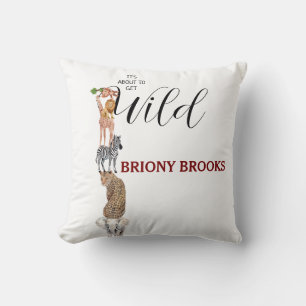 Jungle Safari "It's About To Get Wild" Baby Shower Cushion