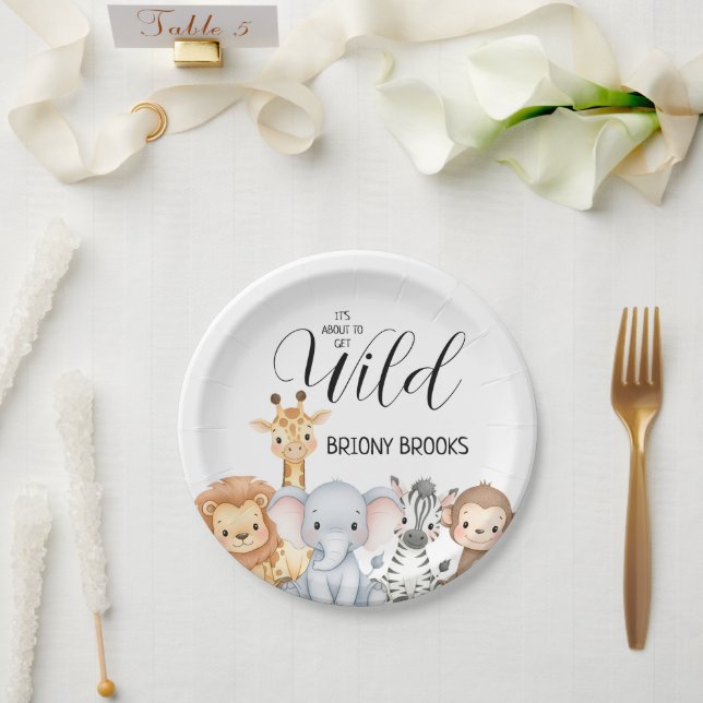 Jungle Safari "It's About To Get Wild" Baby Shower Paper Plate (Wedding)