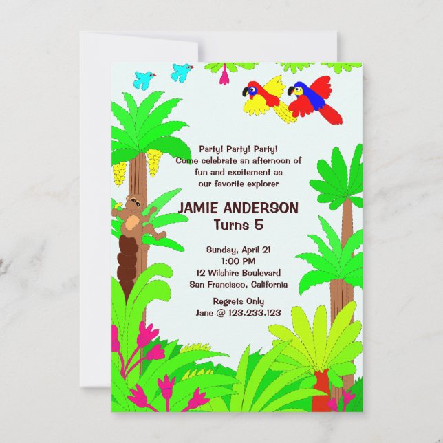 Jungle Safari Kid's Birthday Party Invitation (Front)