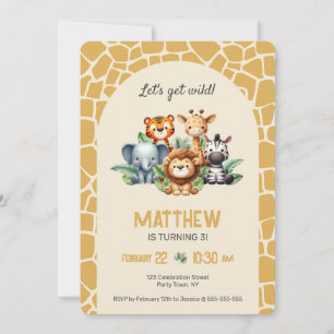 Jungle Safari Lion and Leaves Birthday Invitation