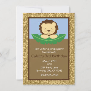 Jungle Safari Lion Birthday Party Invitations