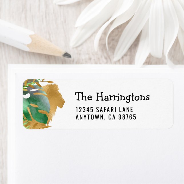 Jungle Safari Lion Green Gold Return Address (Insitu)