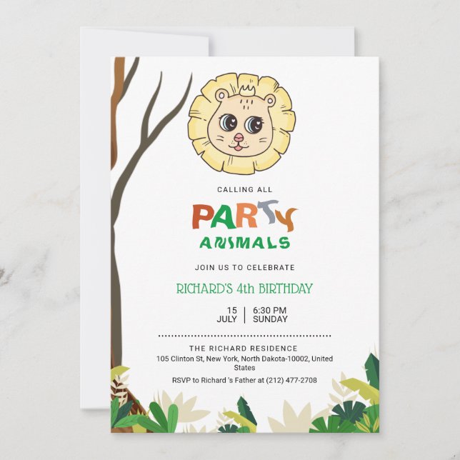 Jungle Safari Lion Theme Kids Birthday Celebration Invitation (Front)