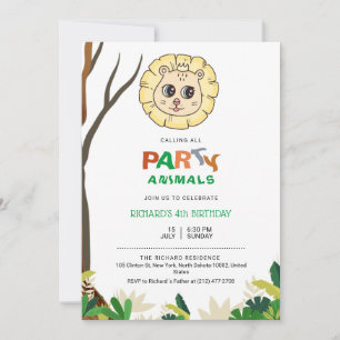 Jungle Safari Lion Theme Kids Birthday Celebration Invitation