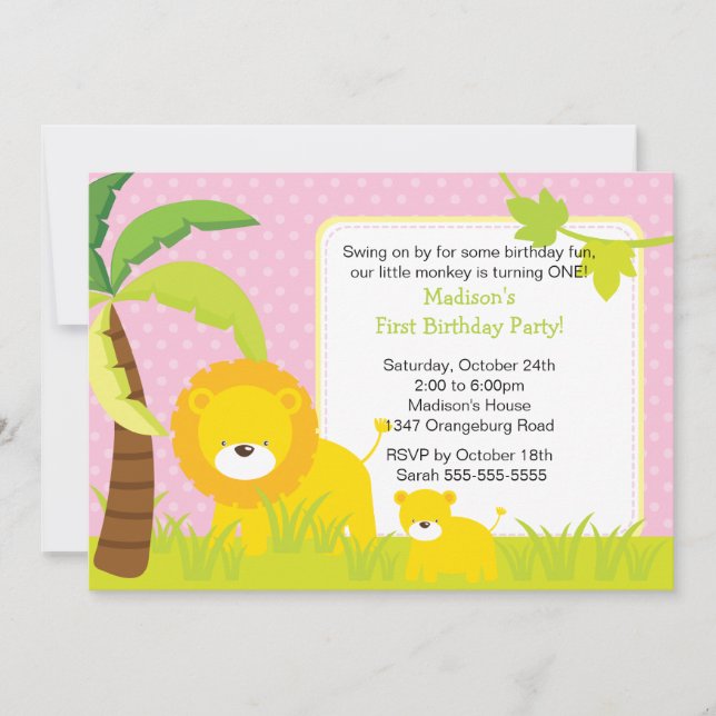 Jungle Safari  Lions Birthday Party Invitation (Front)