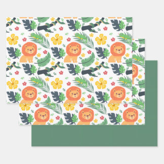 Jungle Safari – Lions & Leaves Wrapping Paper Sheet