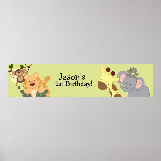 JUNGLE SAFARI Monkey Birthday Banner Poster (Front)