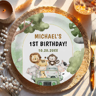 Jungle Safari Party Animals 1st Birthday Paper Plate