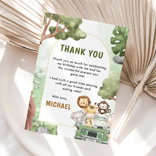 Jungle Safari Party Animals Birthday Thank You Card