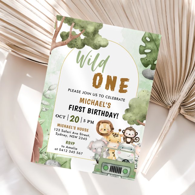 Jungle Safari Party Animals Wild One 1st Birthday Invitation (Creator Uploaded)