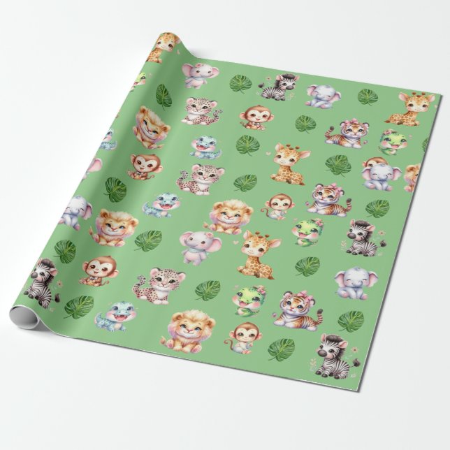 Jungle Safari Pattern Gift Wrap Wrapping Paper (Unrolled)