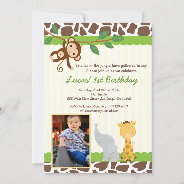 Jungle Safari Photo Birthday Invitation (Front)
