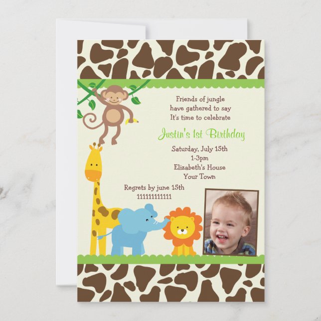 Jungle Safari Photo Birthday Invitations (Front)