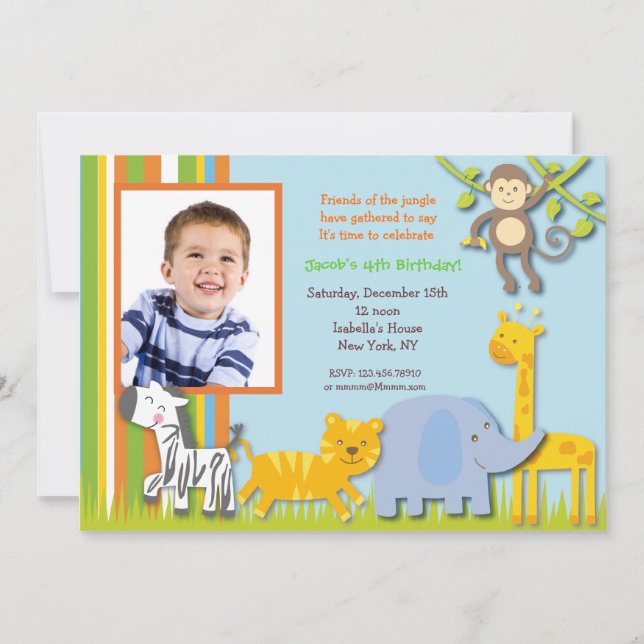 Jungle Safari  Photo Birthday Invitations (Front)