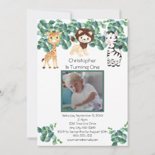 Jungle Safari Photo Boys 1st Birthday  Invitation