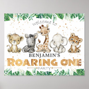 Jungle Safari Roaring One 1st Birthday Party Poster