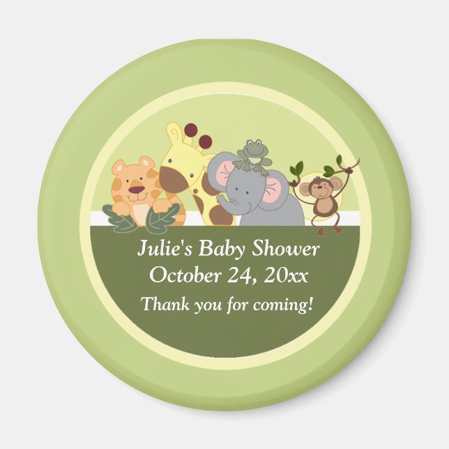 Jungle Safari Tiger Giraffe Elephant Monkey Favour Magnet (Front)