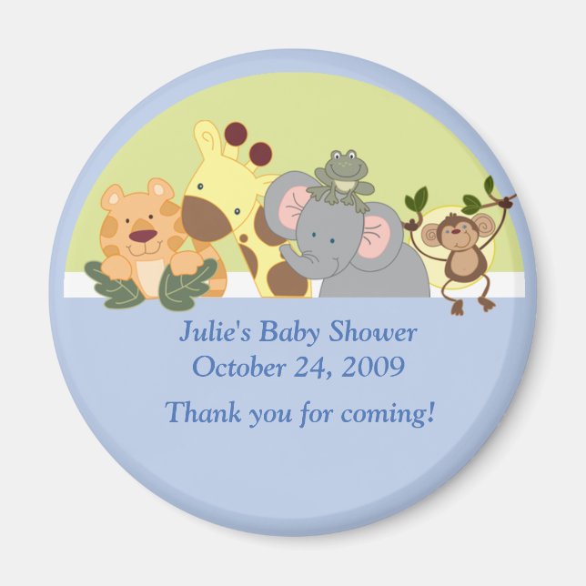 Jungle Safari Tiger Giraffe Elephant Monkey Favour Magnet (Front)