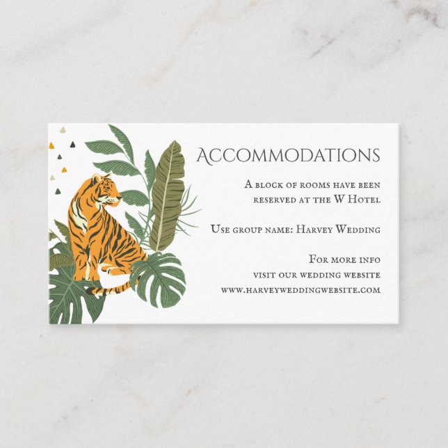Jungle Safari Tiger Wedding Accommodations Enclosure Card (Front)