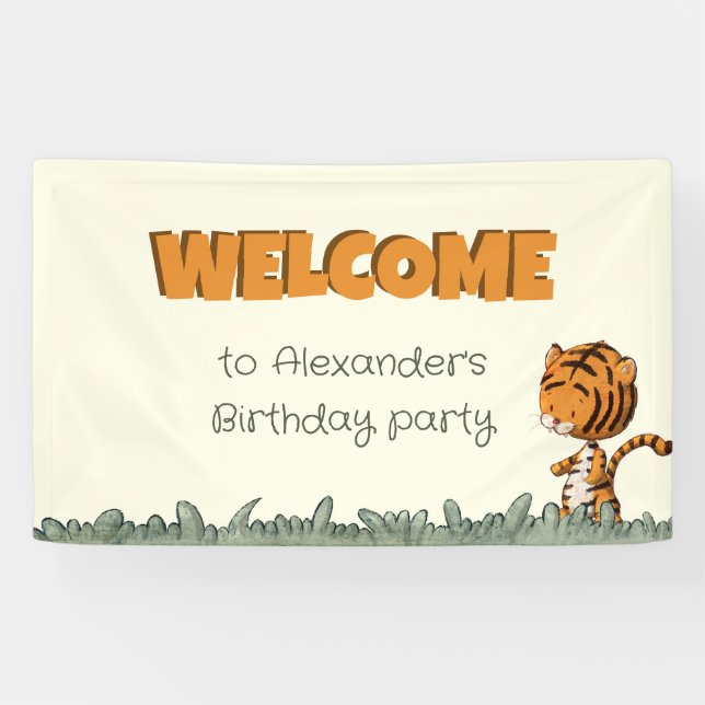 Jungle Safari Tiger Welcome Birthday Party Banner (Horizontal)