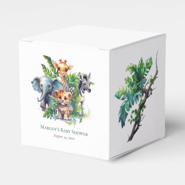 Jungle Safari Tropical Animals Baby Shower Favour Box (Front Side)