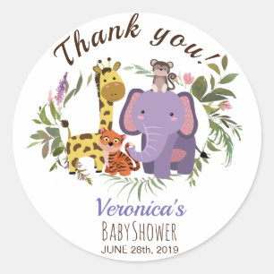 Jungle Safari Watercolor Baby Shower Thank You Classic Round Sticker