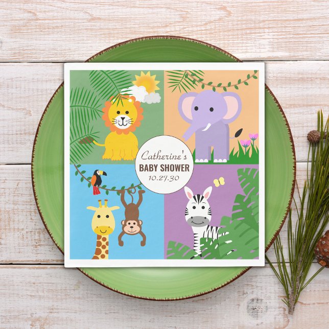 Jungle Safari Wild Animal Baby Shower Colourful Napkin (Creator Uploaded)